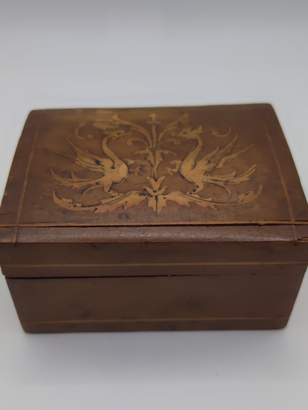 Dragon Trinket Box Burl Veneer Inlay Vintage - Picture 3 of 10